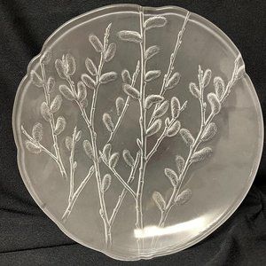 Hoya Japan impressed glass shallow bowl cake plate torte plate 13" catkin willow